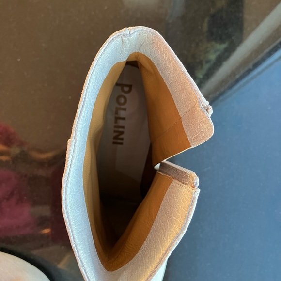 Pollini Designer Booties Soft White Leather See-Thru/Faux Marble Heels•|• Boots - Picture 5 of 9